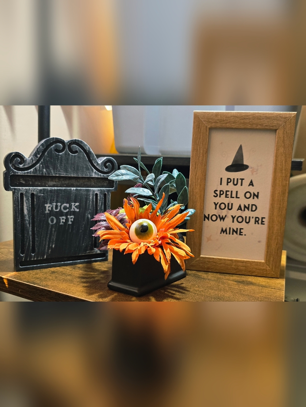 Halloween Decor Bundle Goth Witchy Funny “F💀ck Off” Tombstone Coffin Planter